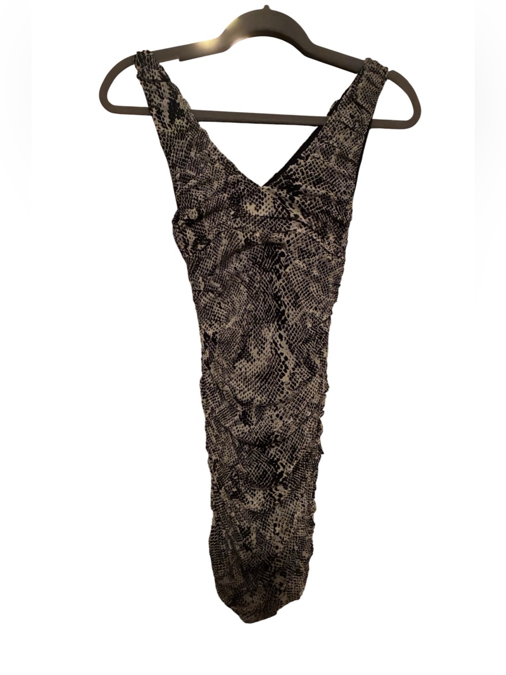 NWT EXPRESS SNAKESKIN PRINT RUCHED BODYCON DRESS SIZE XS